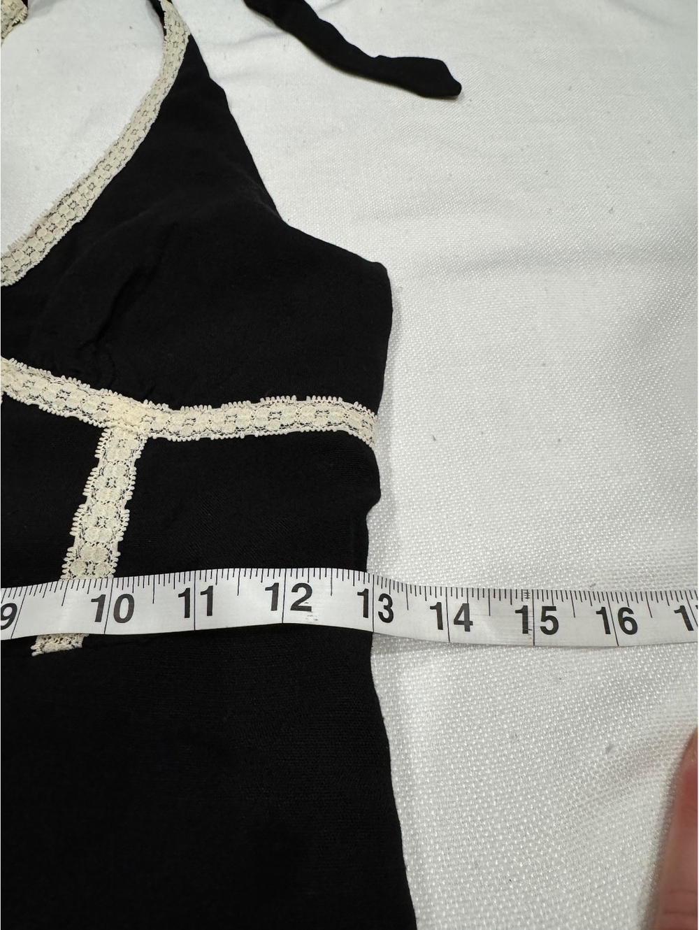 Y2K Black Halter Mini Dress Cream Crochet Lace Trim Corset Detail Medium - Picture 4 of 6